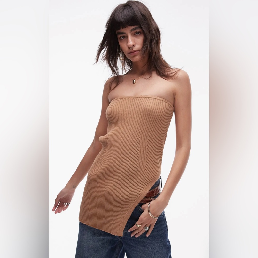NWT [TopShop] Ribbed Sweater Strapless Convertible Top/Skirt in Camal Women’s S - Picture 2 of 13